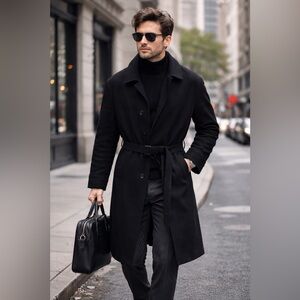 BILL BLASS Men's Vintage 2005 Classic Black Trench Coat 42 Reg